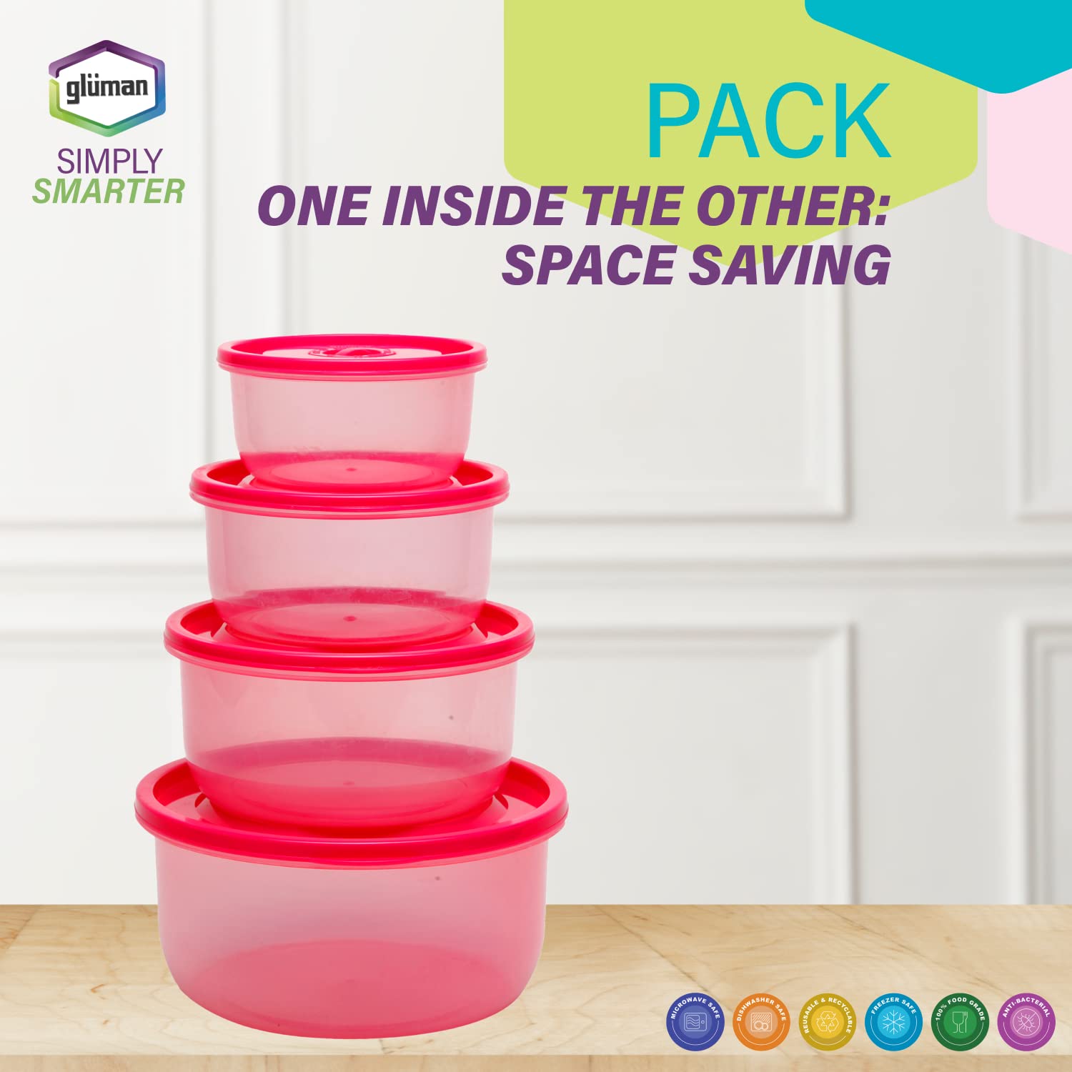 Gluman Microwave Container Set of 4 with Vent Knob for Steam Release | 100% Food Grade | Dishwasher Safe | Freezer Safe | Microw